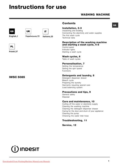 iwc 5085|INDESIT IWSC 5085 INSTRUCTIONS FOR USE MANUAL Pdf .